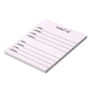 Bloc-notes de la liste des contacts rose