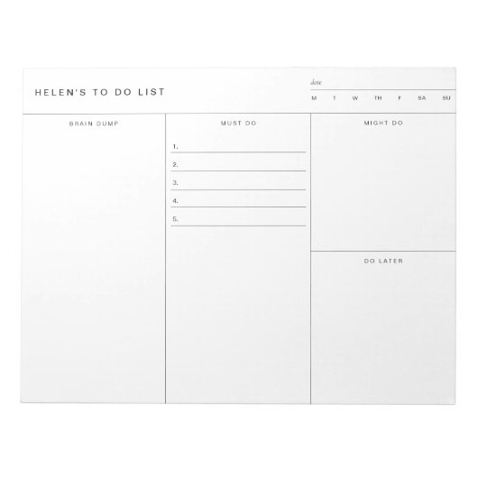 Bloc-notes de la liste des tâches (Devant)