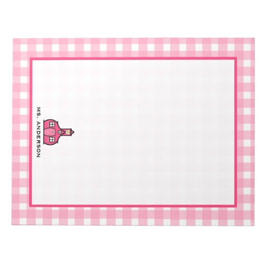 Bloc-notes de l'enseignant En vichy rose (Devant)