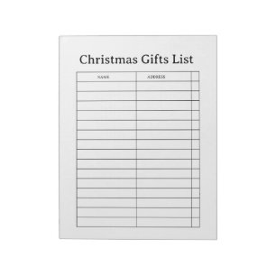 Bloc-notes de liste de cadeaux de Noël