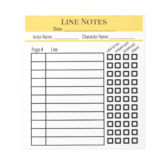 Bloc-notes de notes de ligne d'acteur (Devant)