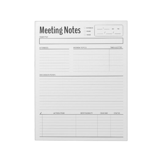 Bloc-notes de notes de réunion simples (Tourné)