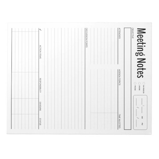 Bloc-notes de notes de réunion simples (Devant)