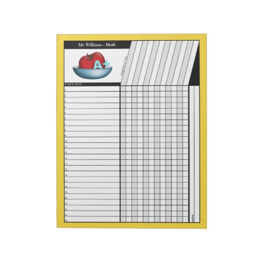 Bloc-notes de notes des enseignants A+ Apple jaune (Tourné)