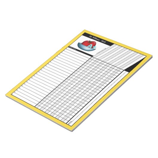 Bloc-notes de notes des enseignants A+ Apple jaune (Incliné)