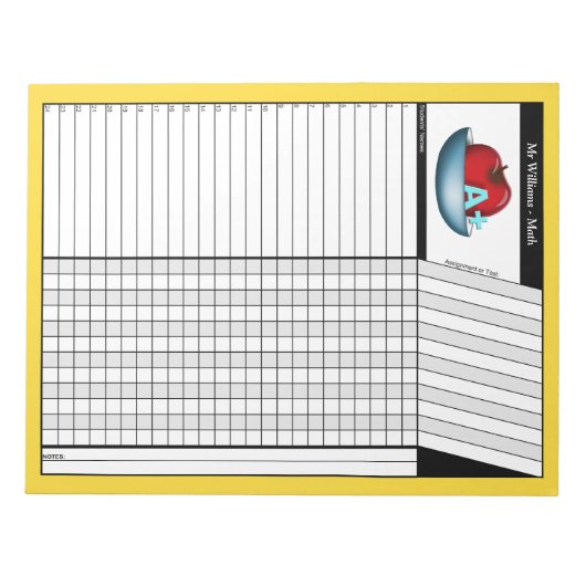 Bloc-notes de notes des enseignants A+ Apple jaune (Devant)