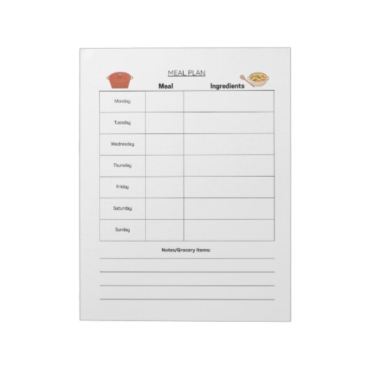 Bloc-notes de page hebdomadaire de plan de repas (Tourné)
