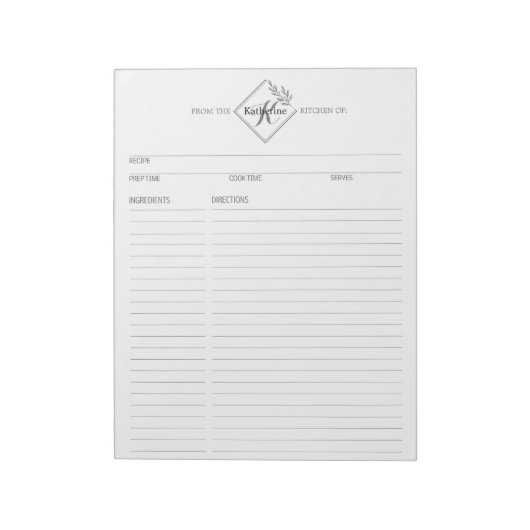 Bloc-notes de pages de recettes à monogramme simpl (Tourné)