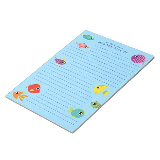 Bloc-notes de papeterie pour enfants avec poissons (Incliné)