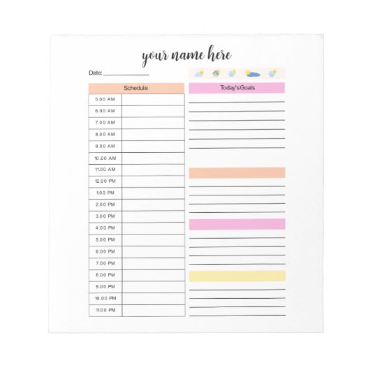 Bloc-notes de plan journalier personnalisé (Devant)