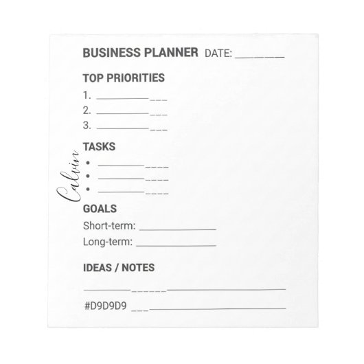 Bloc-notes de planificateur d'entreprise blanc et (Devant)