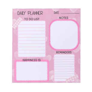 Bloc-notes de planification quotidienne Cœurs rose