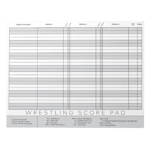 Bloc-notes de pointage de lutte (Devant)