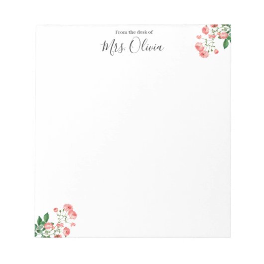 Bloc-notes de professeur à fleurs roses mignon (Devant)