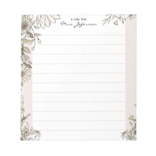 Bloc-notes de professeur Floral Lines Pure (Devant)