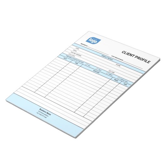 Bloc-notes de profil client pour entreprise (Incliné)