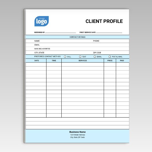 Bloc-notes de profil client pour entreprise