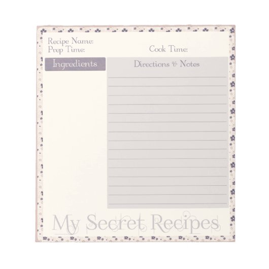 Bloc-notes de recette en fleurs violettes (Devant)