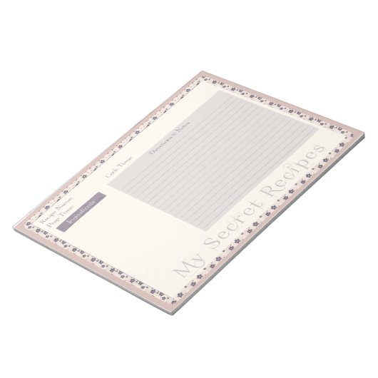 Bloc-notes de recette en fleurs violettes (Incliné)