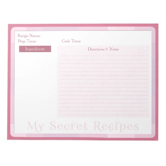 Bloc-notes de recette en Motif rose bébé (Devant)