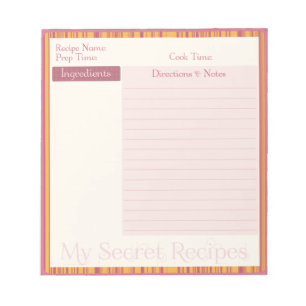 Bloc-notes de recette en rose chaud et en bande ja