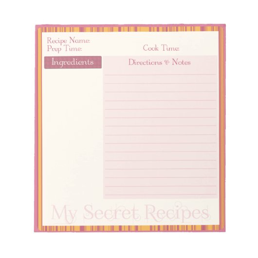Bloc-notes de recette en rose chaud et en bande ja (Devant)