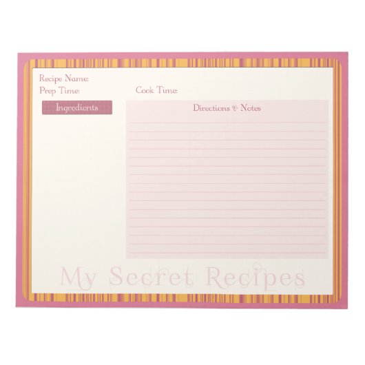 Bloc-notes de recette en rose chaud et en bande ja (Devant)