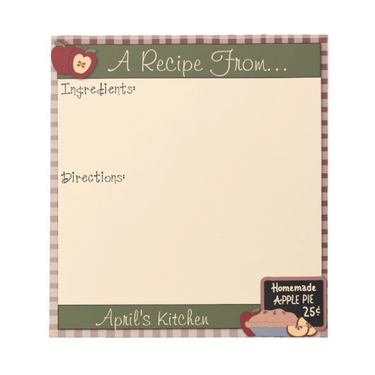 Bloc-notes de recettes de pommes de pays (Devant)