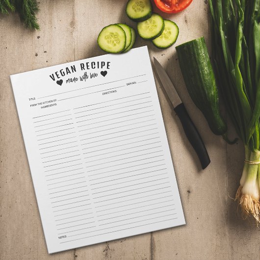 Bloc-notes de recettes végétaliennes minimalistes