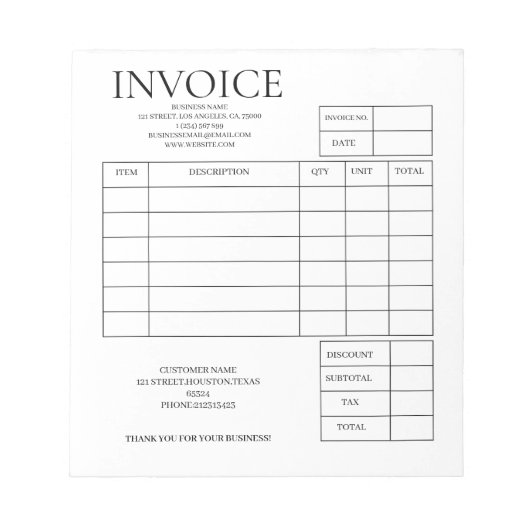 Bloc-notes de reçu de facture personnalisé pour pe (Devant)