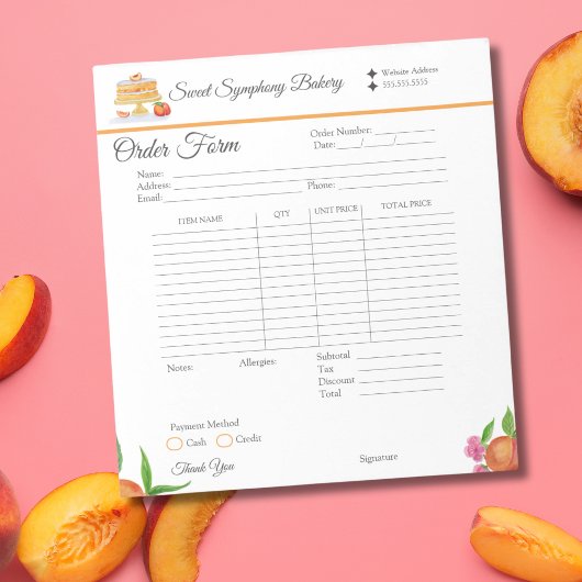 Bloc-notes de reçus de boulangerie pour gâteau à l