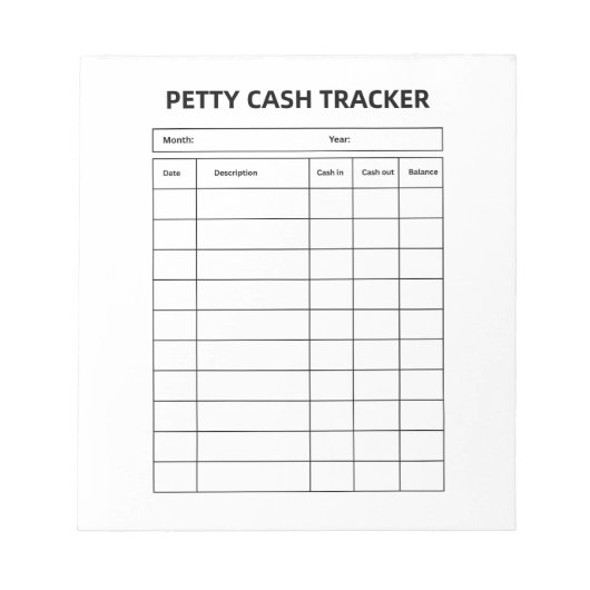 Bloc-notes de suivi de petite caisse (Devant)