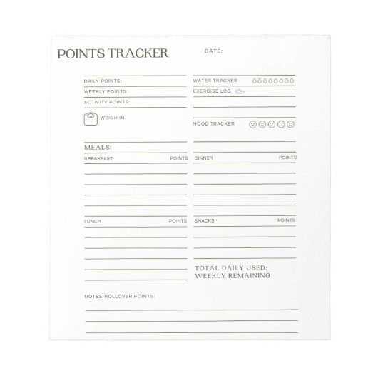 Bloc-notes de suivi des points (Devant)