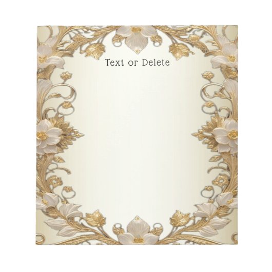 Bloc-notes décoratif or aux fleurs blanches (Devant)