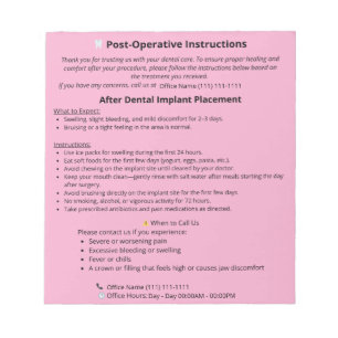 Bloc-notes des instructions post-opératoires denta