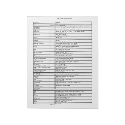 Bloc-notes d'évaluation des chiots pointus (Tourné)