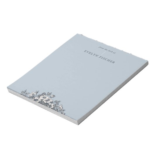 Bloc-notes d'illustration florale gravé - Bleu (Tourné)