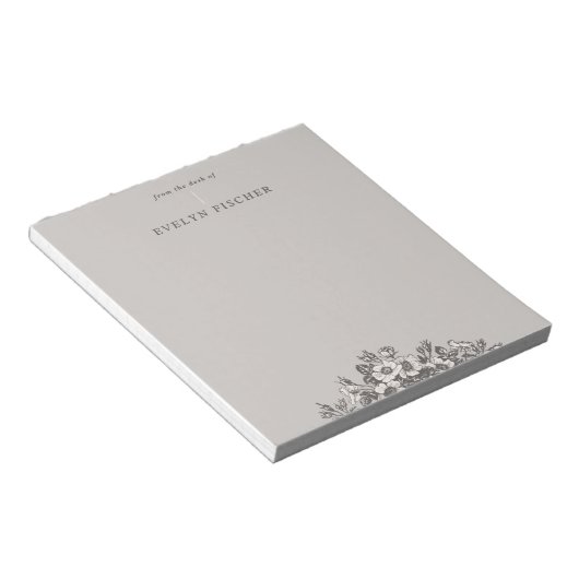 Bloc-notes d'illustration florale gravé - gris (Incliné)