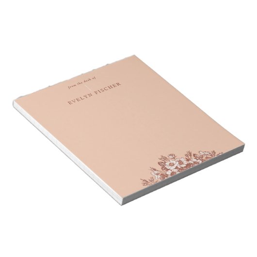 Bloc-notes d'illustration florale gravé - orange (Incliné)