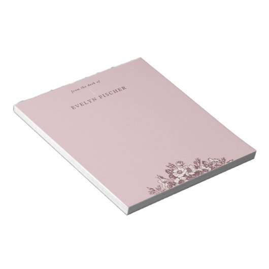 Bloc-notes d'illustration florale gravé - rose (Incliné)