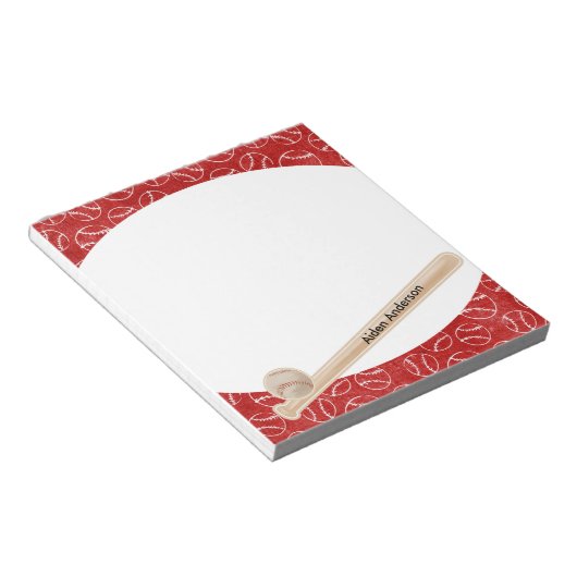 Bloc-notes d'impression de baseball rouge et blanc (Incliné)