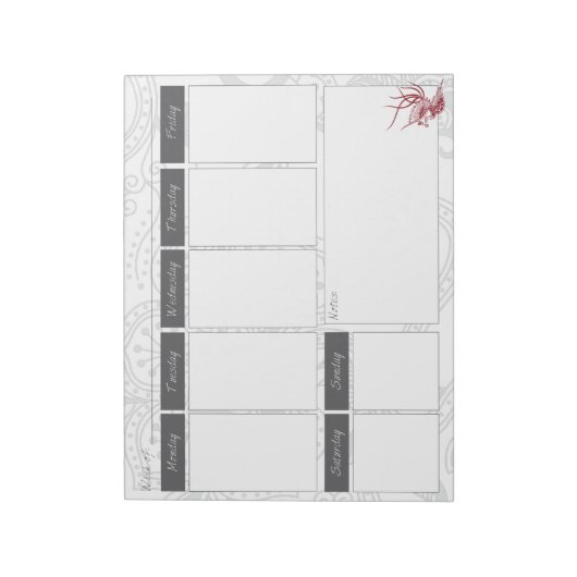 Bloc-notes du calendrier hebdomadaire Red Bird & F (Tourné)