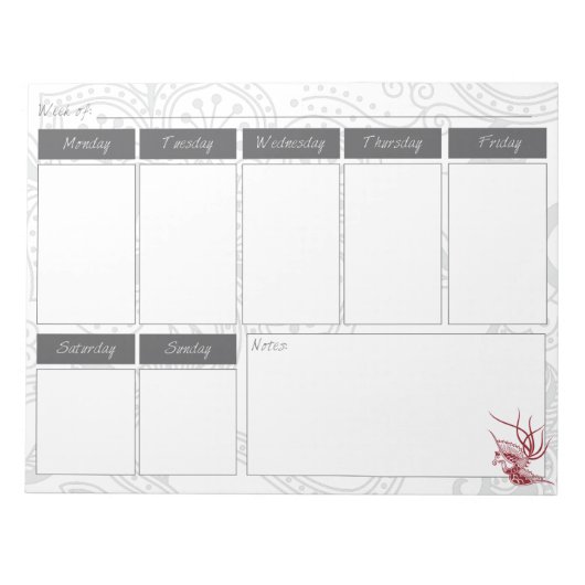 Bloc-notes du calendrier hebdomadaire Red Bird & F (Devant)