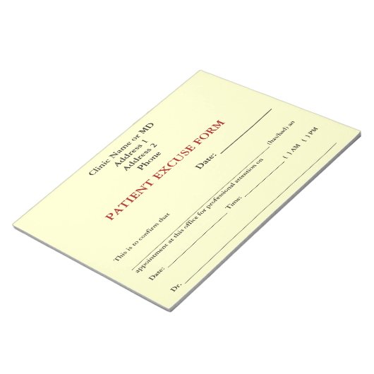 Bloc-notes du formulaire d'excuses du patient (bla (Incliné)