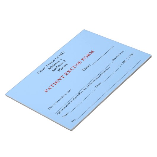 Bloc-notes du formulaire d'excuses du patient (ble (Incliné)