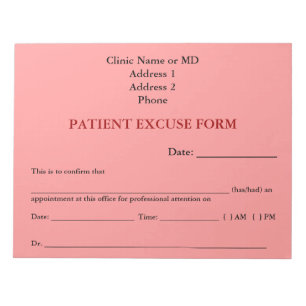 Bloc-notes du formulaire d'excuses du patient (ros