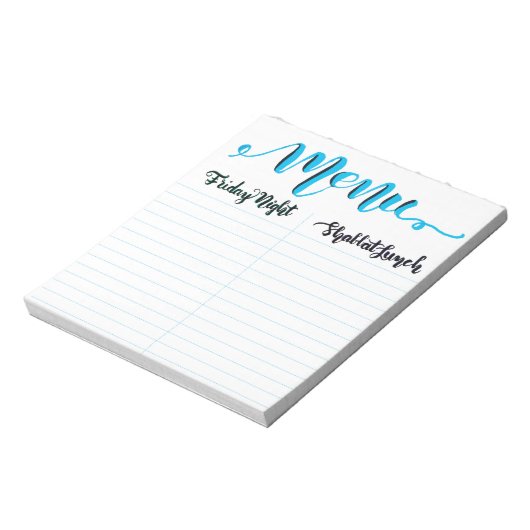 Bloc-notes du menu Shabbat Shabbos (Tourné)