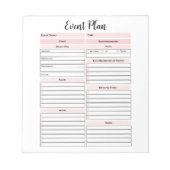 Bloc-notes du plan d'événements (Devant)