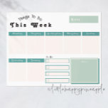 Bloc-notes du planificateur de calendrier hebdomad<br><div class="desc">Faites l'expérience d'une organisation sans tracas grâce à notre Bloc-notes Sage Green Weekly Calendar Planner qui crie de manière chic et boho. Alignez votre horaire avec votre style personnel, car ce planificateur vous apporte une aura de calme avec son teinte verte cool sauge. Que vous ayez un horaire serré ou...</div>