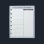 Bloc-notes du planificateur de repas | Bleu<br><div class="desc">Personnalisez ce bloc-notes avec votre titre de préférence pour créer un planificateur de repas hebdomadaire personnalisé ou un planificateur de projet. Un design aux tons bleus présente un design moderne et simple, avec beaucoup d'espace pour écrire. Les espaces pour chaque jour de la semaine vous permettent de planifier vos repas...</div>